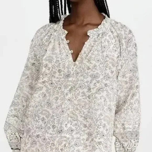 Cleobella Ivi Floral Boho Top Blouse Button Up Shirt Women Size L Org Cotton - Picture 1 of 14